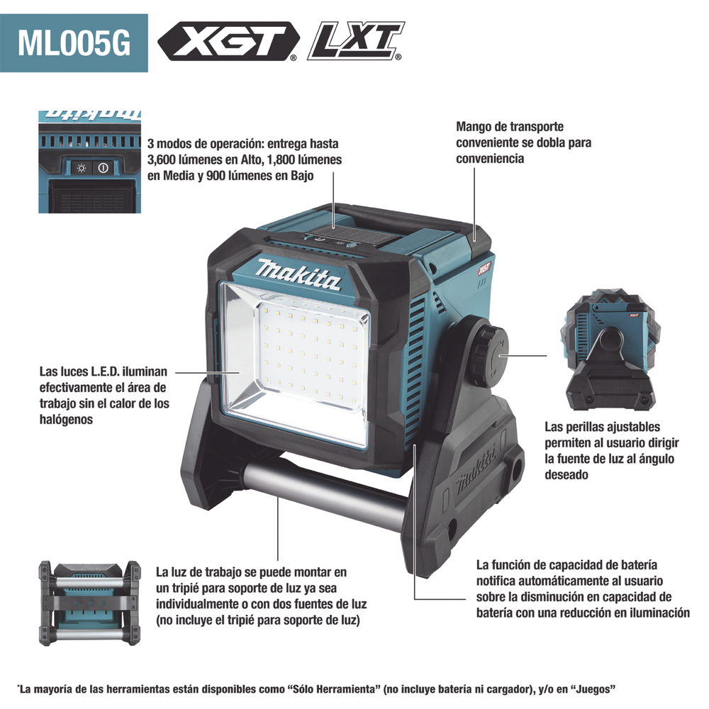 Luz de Trabajo Inalámbrica Utiliza Batria XGT® de 40V o LXT® Litio???Ion de 18V. - Image 2
