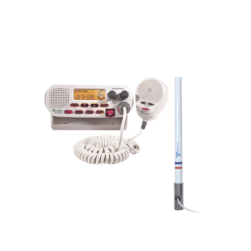Kit de radio MRF45D | mas antena marina TX-5101-SYS fabricada en fibra de vidrio con base roscable de acero inoxidable