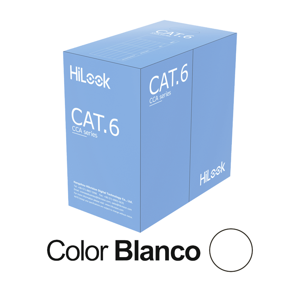 Bobina de Cable UTP 305 Mts / Cat 6 (24 AWG) / Color Blanco / PVC (CM) / Uso en Interior / CCA (Cobre con Aluminio) / Aplicaciones de CCTV y Redes de Datos
