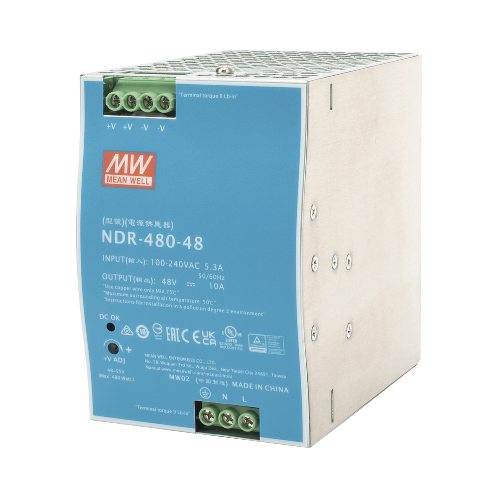 Fuente de Poder Industrial de 480W, salida 48 Vcc, para montaje en riel Din