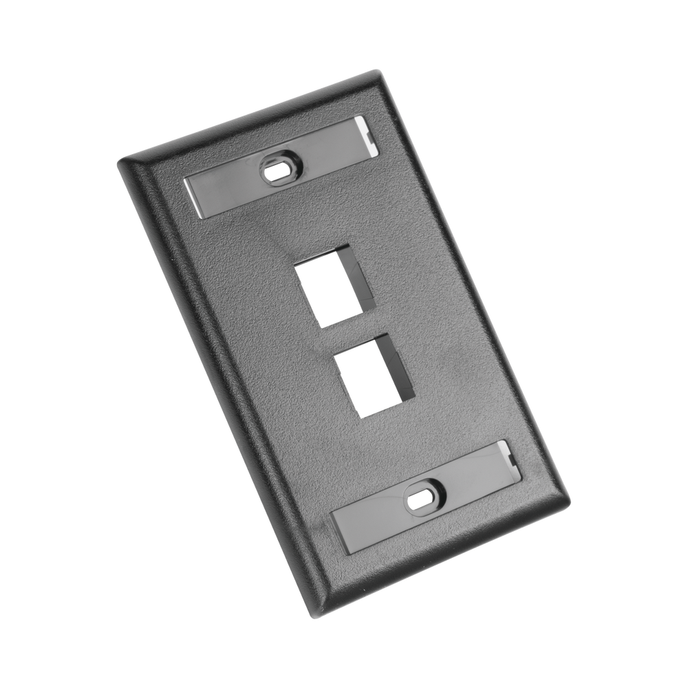 Placa de Pared Vertical, Salida Para 2 Puertos Keystone, Con Espacios Para Etiquetas, Color Negro