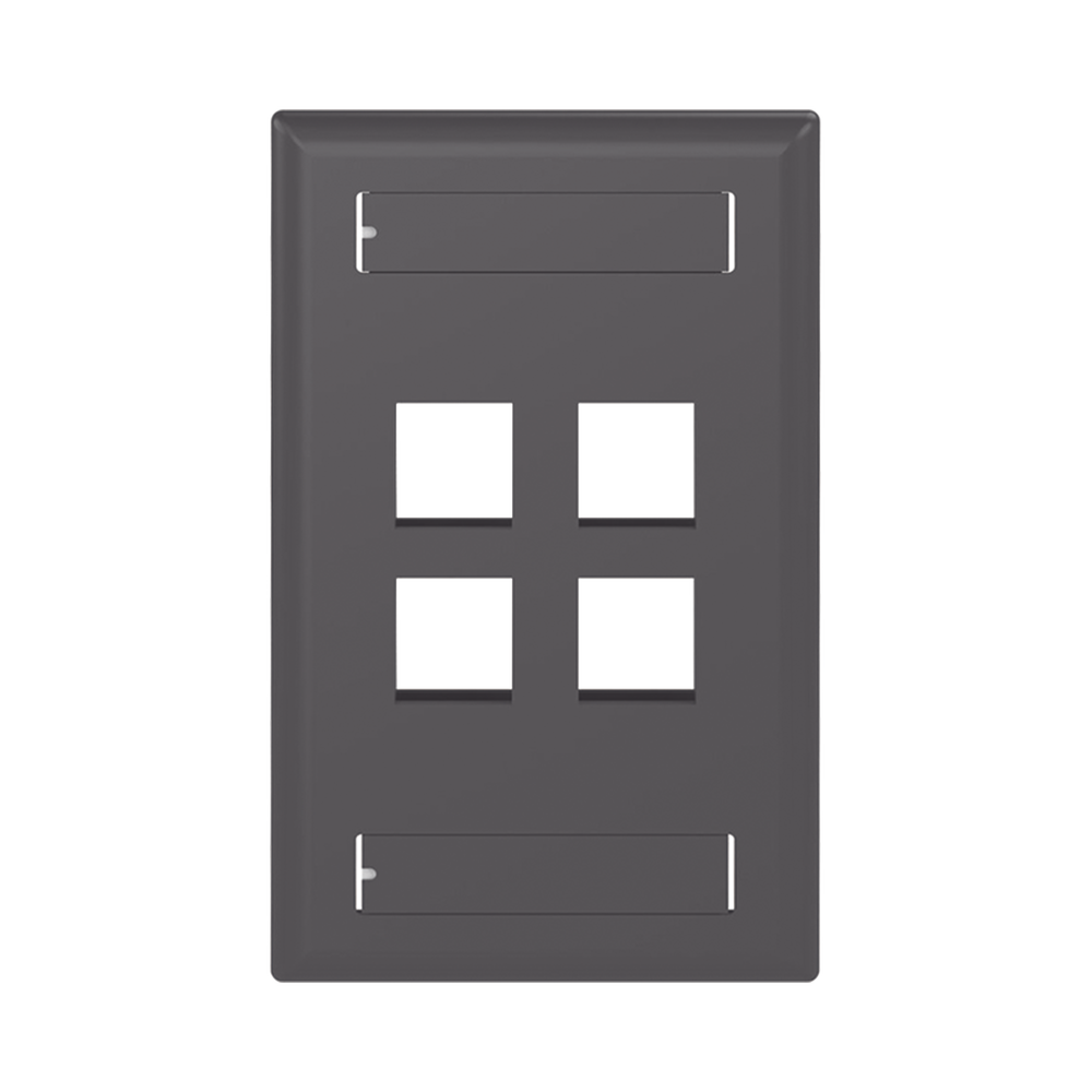 Placa de Pared Vertical, Salida Para 4 Puertos Keystone, Con Espacios Para Etiquetas, Color Negro
