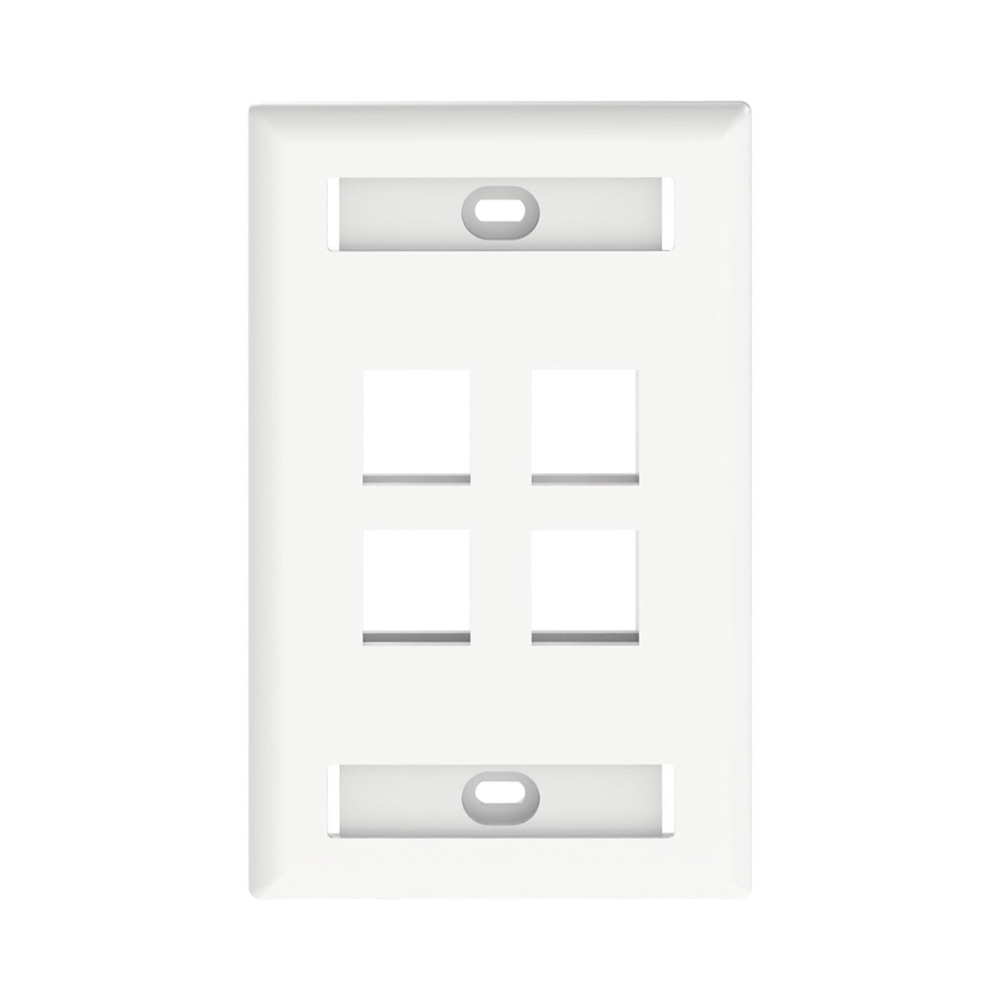 Placa de Pared Vertical, Salida Para 4 Puertos Keystone, Con Espacios Para Etiquetas, Color Blanco