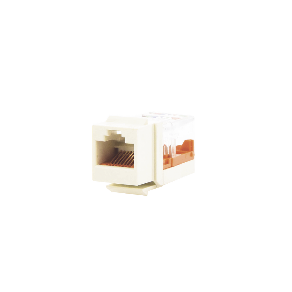 Conector Jack Estilo Leadframe, Tipo Keystone, Categor?a 5e, de 8 Posiciones y 8 Cables, Color Blanco Mate