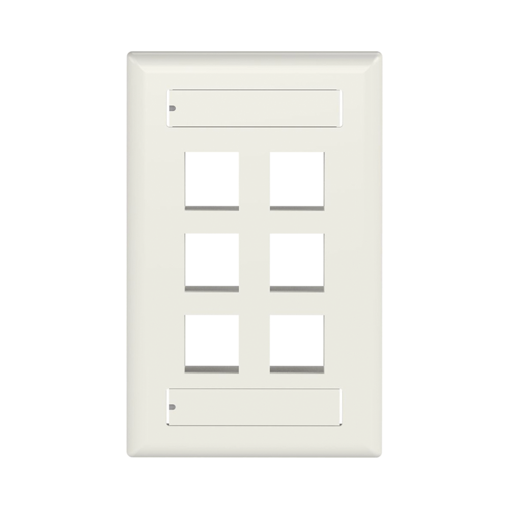 Placa de Pared Vertical, Salida Para 6 Puertos Keystone, Con Espacios Para Etiquetas, Color Blanco Mate