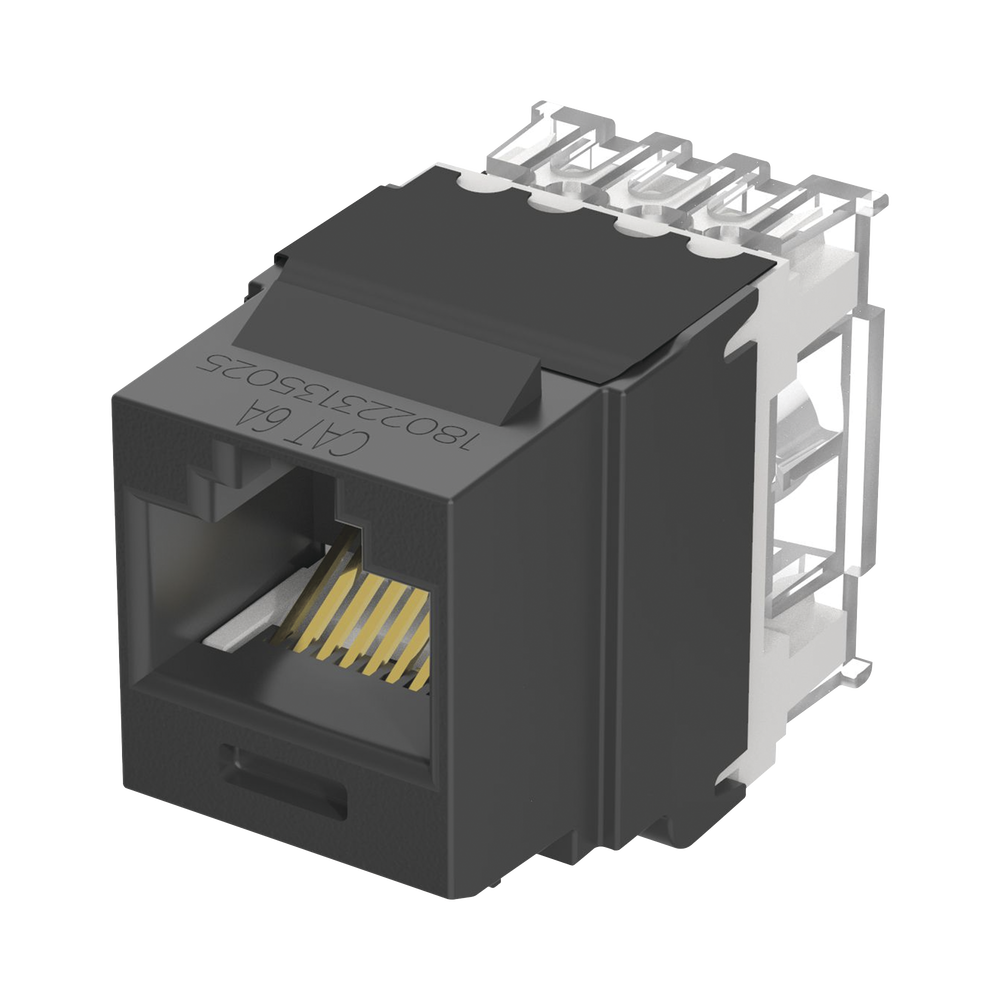 Conector Jack Estilo 110 (de Impacto), Tipo Keystone, Categor?a 6A, de 8 Posiciones y 8 Cables, Color Negro