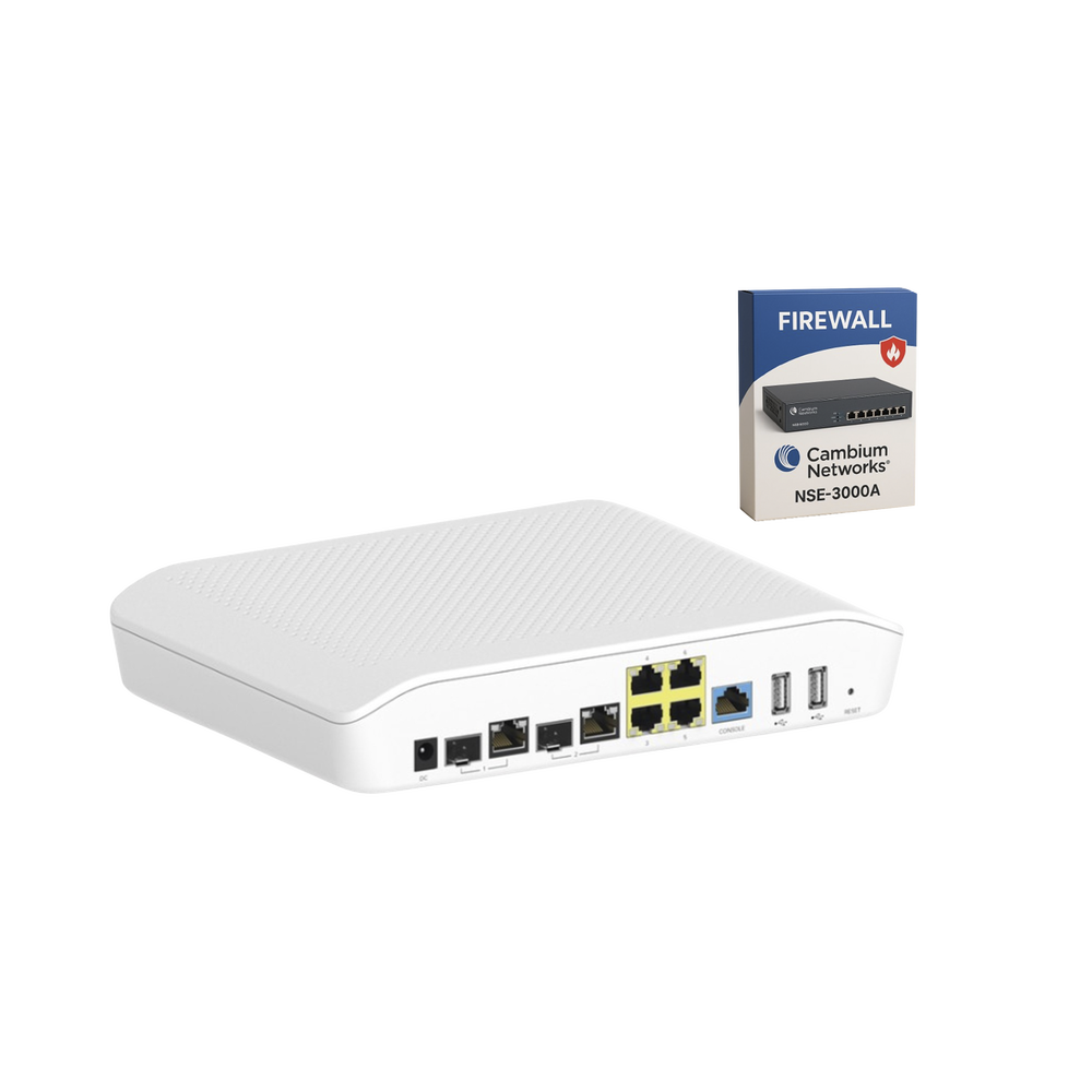 Kit Router/Firewall con licencia incluida NSE-SUB-3000-3 / función SD-WAN NSE3000 / 2 puertos WAN Gigabit + 2 SFP combo / 4 puertos LAN Gigabit / Gestión Unificada de Amenazadas / Administración desde la Nube / Hasta 1,000 dispositivo