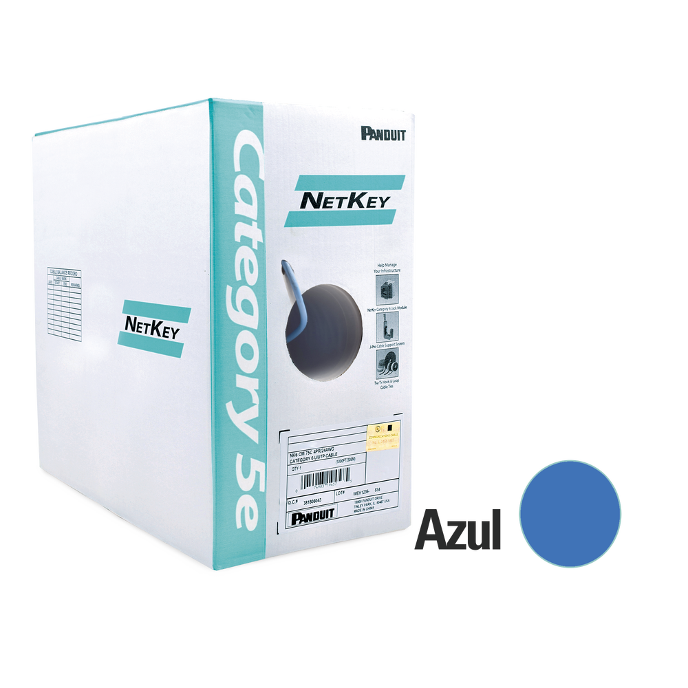 Bobina de Cable UTP 305 Metros (1000 Pies) de Cobre, NetKey, Azul, Categor?a 5e (24 AWG), PVC (CM), de 4 Pares