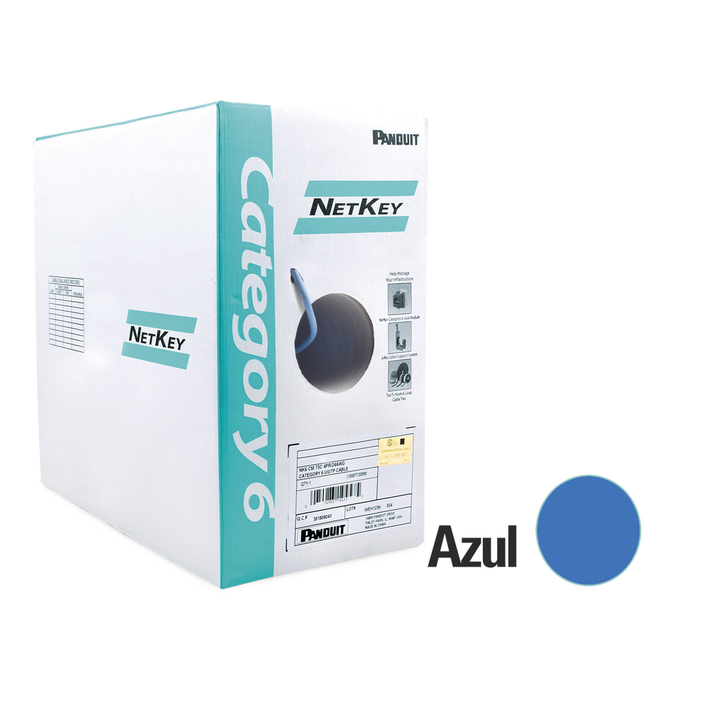 Bobina de Cable UTP 305 Metros (1000 Pies) de Cobre, NetKey, Reelex, Azul, Categor?a 6 (24 AWG), 1000Mbps, PVC (CM), de 4 Pares