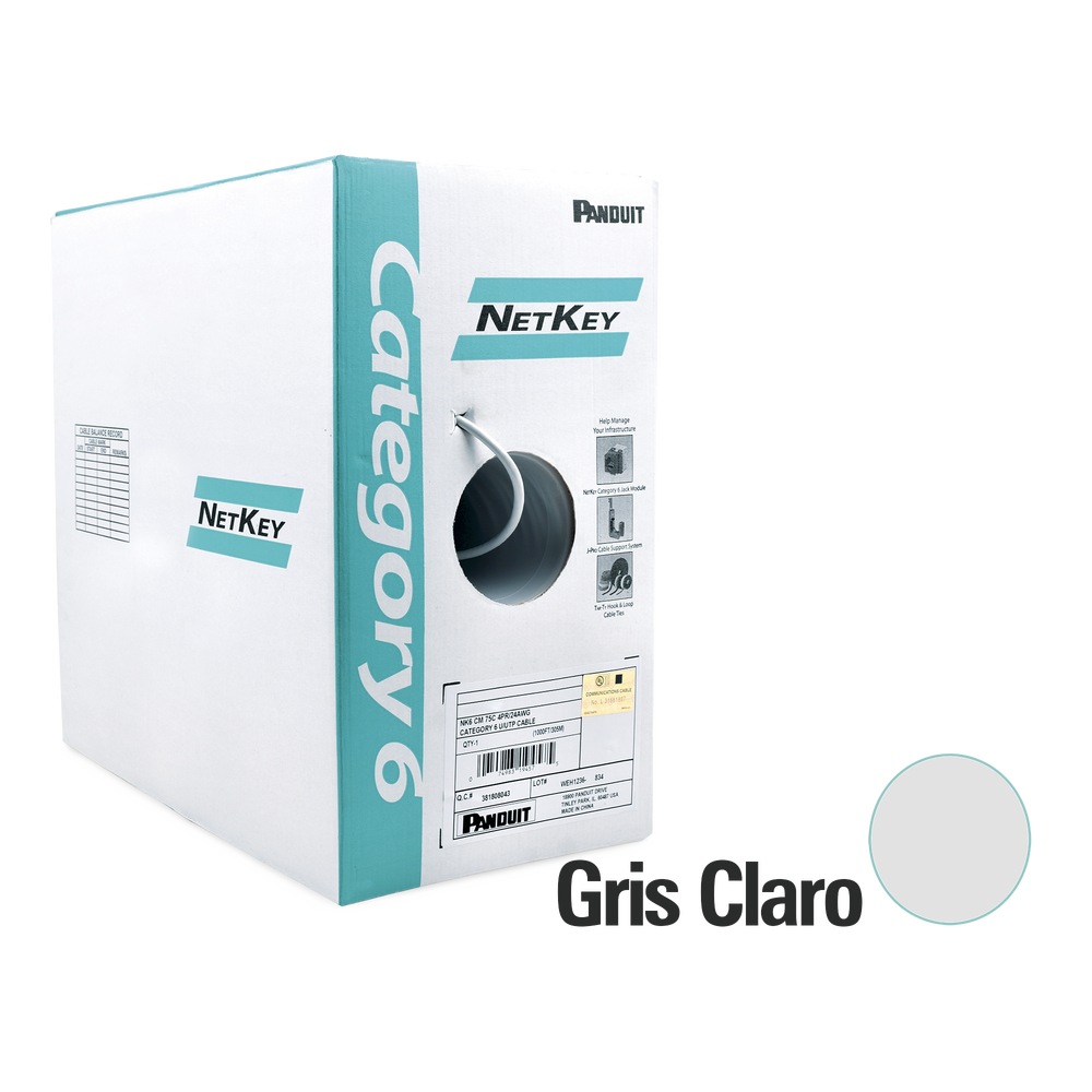 Bobina de Cable UTP 305 Metros (1000 Pies) de Cobre, NetKey, Reelex, Gris, Categor?a 6 (24 AWG), 1000Mbps, PVC (CM), de 4 Pares