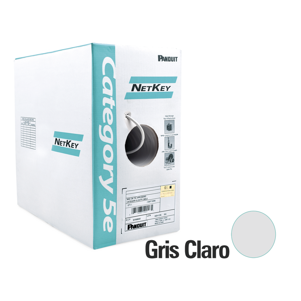Bobina de Cable UTP 305 Metros (1000 Pies) de Cobre, NetKey, Gris Claro, Categor?a 5e (24 AWG), Riser (CMR), de 4 Pares