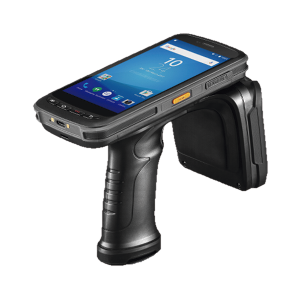 LECTOR RFID PORTATIL CON LECTURA DE LARGA DISTANCIA, IP65 UHF. CONTIENE BASE DE CARGA