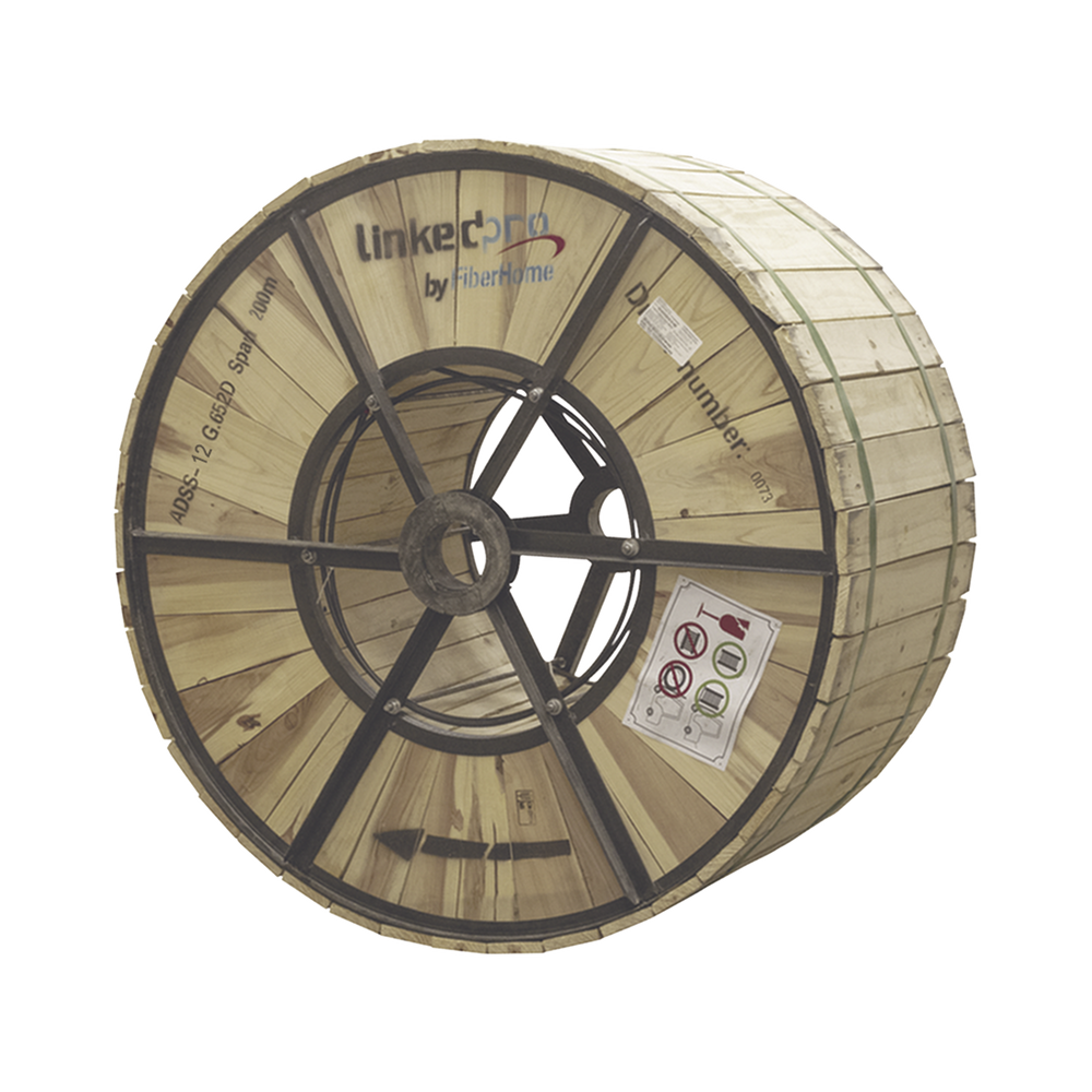 Carrete de 4 km de Fibra ?ptica A?rea (ADSS) G.652D, Monomodo de 12 Hilos, Exterior, Span 200, Loose Tube