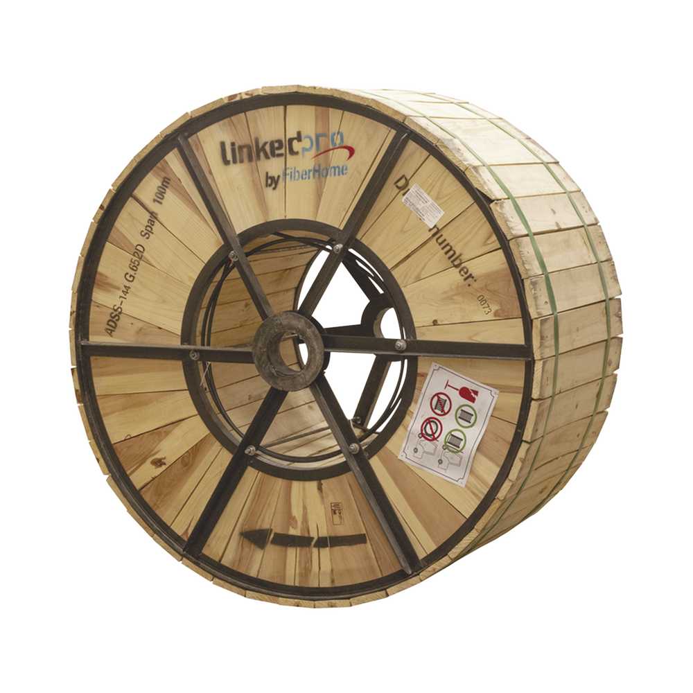Carrete de 4 km de Fibra ?ptica A?rea (ADSS) G.652D, Monomodo de 144 Hilos, Exterior, Span 100, Loose Tube