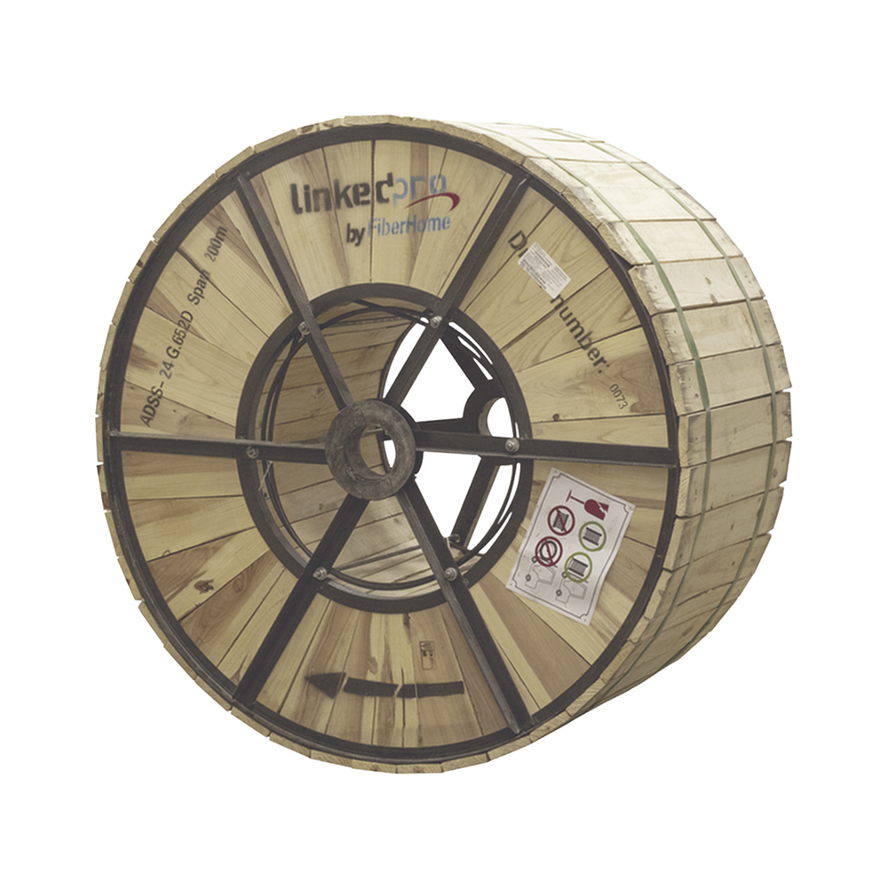 Carrete de 4 km de Fibra ?ptica A?rea (ADSS) G.652D, Monomodo de 24 Hilos, Exterior, Span 200, Loose Tube