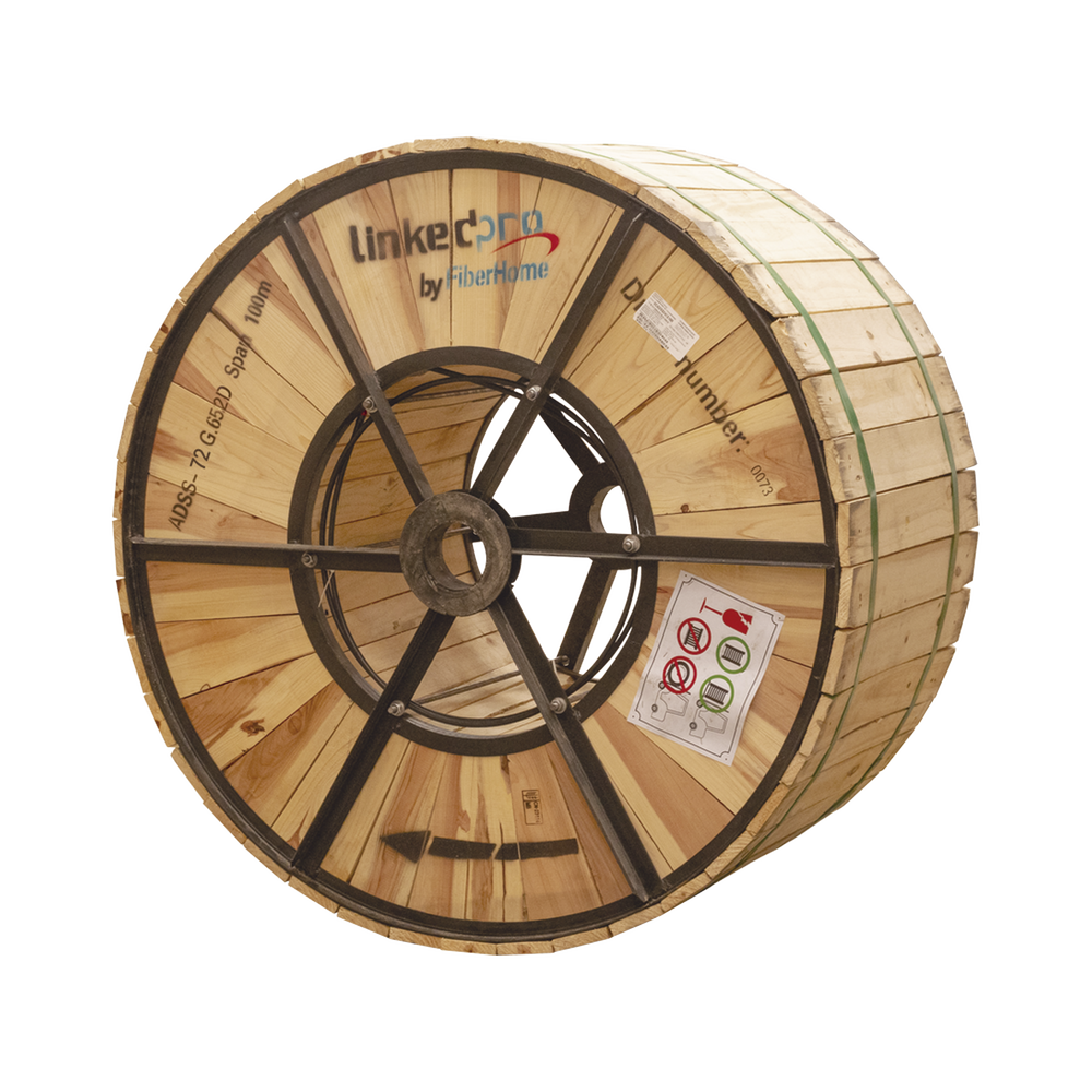 Carrete de 4 km de Fibra ?ptica A?rea (ADSS) G.652D, Monomodo de 72 Hilos, Exterior, Span 100, Loose Tube