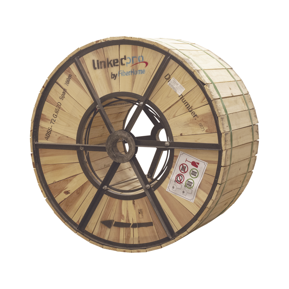 Carrete de 4 km de Fibra ?ptica A?rea (ADSS) G.652D, Monomodo de 72 Hilos, Exterior, Span 200, Loose Tube