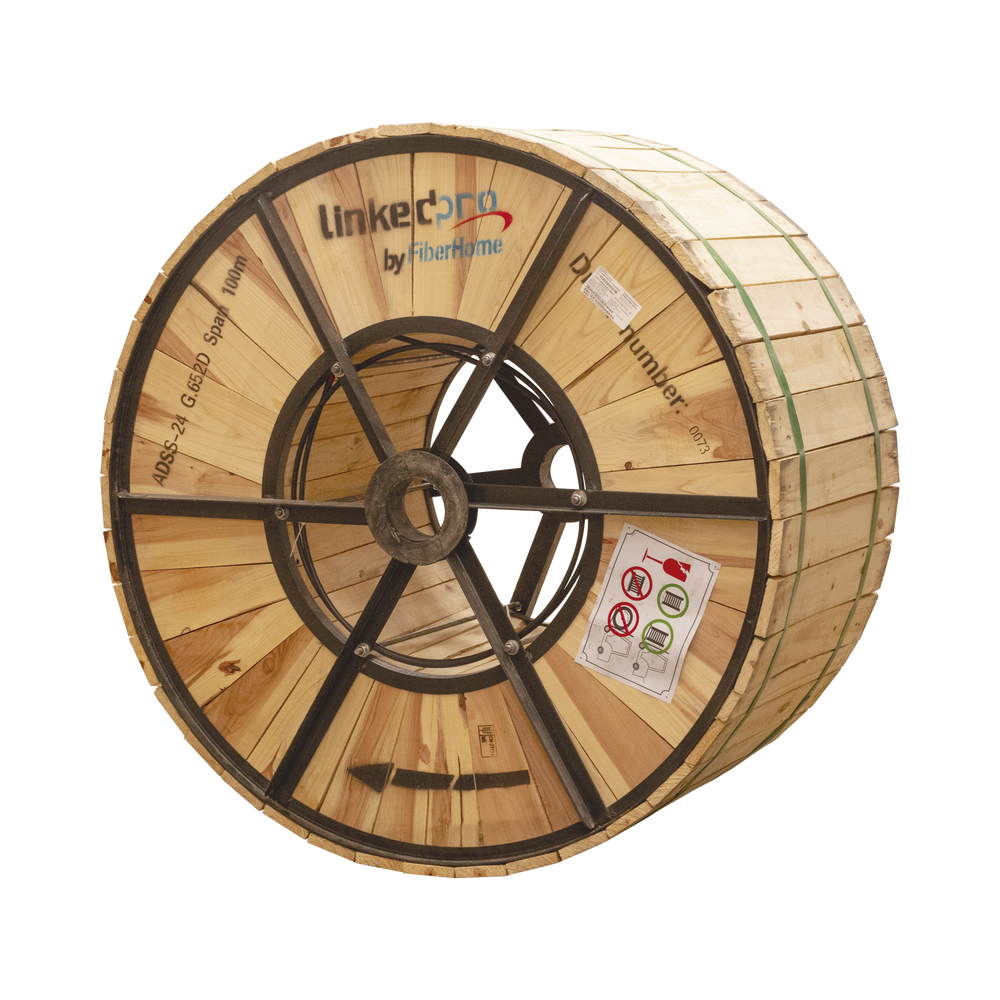 Carrete de 4 Kilómetros de Fibra Óptica Aérea (ADSS) G.652D Armada Anti Roedor, Dieléctrica, Monomodo 24 Hilos, Span 200 (Para instalaciones aéreas, en tubería o enterrado directo)