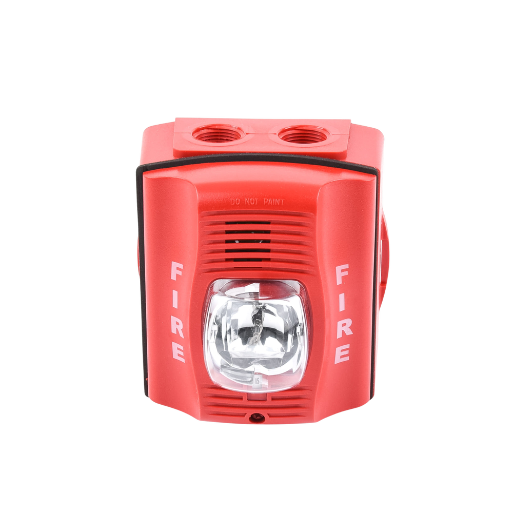 Sirena con Lámpara Estroboscópica / para Exterior / a 2 Hilos / Montaje en Pared / 12 o 24 Vcd / Configuración Estroboscópica Seleccionable / Texto en Inglés / Incluye Caja de Montaje / Color Rojo - Image 3