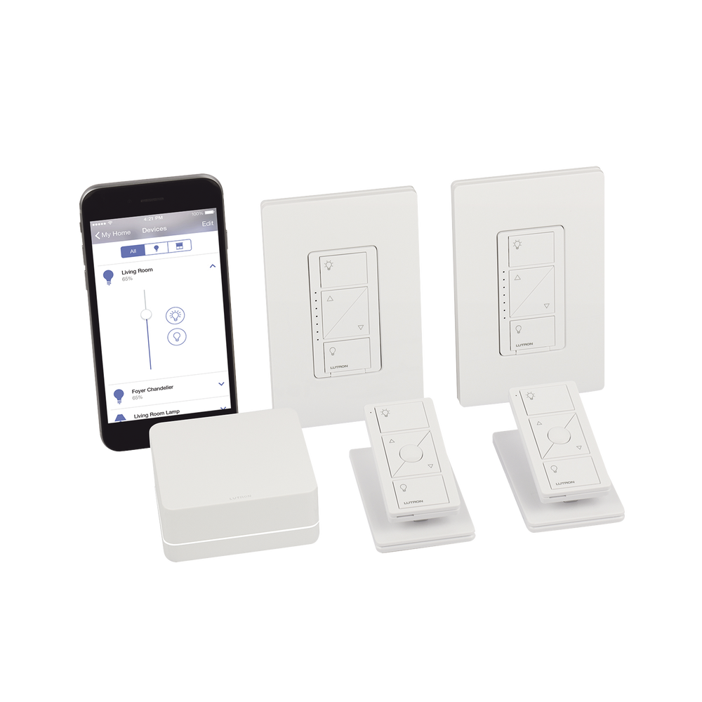 (Caseta Wireless) Kit Hub controlador, 2 atenuadores, 2 controles remotos, 2 base mesa y 2 tapas. - Image 2