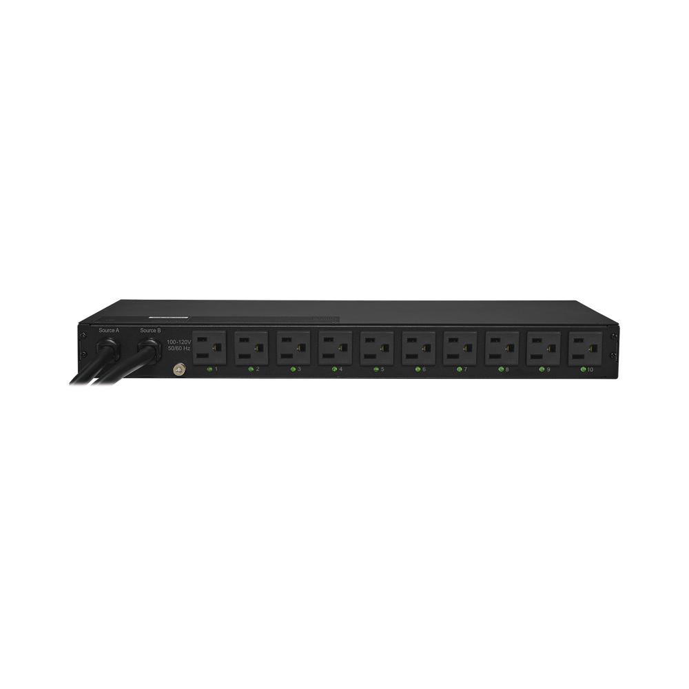 PDU ATS (Fuente Redundante Auto-transferible) Monitoreable, Para Distribución de Energía, 2 Entradas 120 Vca NEMA5-15P, Con 10 Salidas NEMA 5-15R, Horizontal 19in, 1UR - Image 2