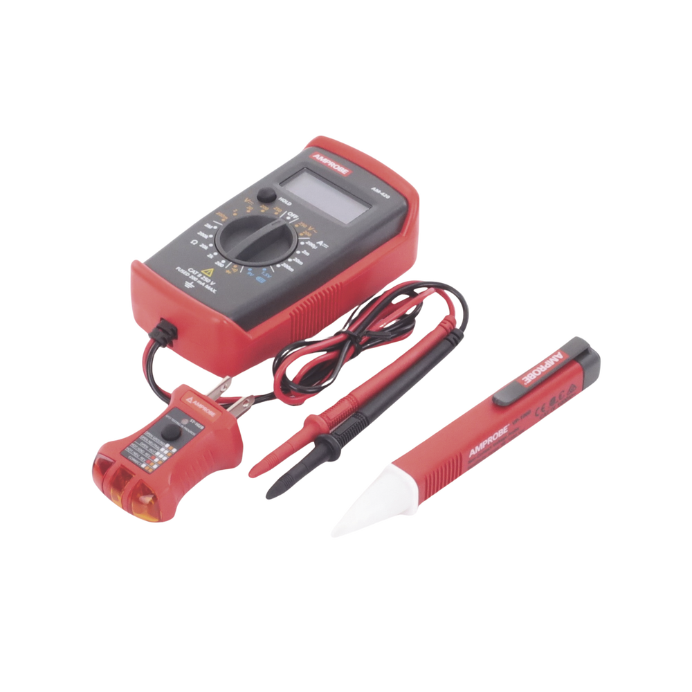 KIT Básico 3 en 1 con Multímetro Digital + Detector de Tensión sin Contacto + Comprobador de Fase GFCI