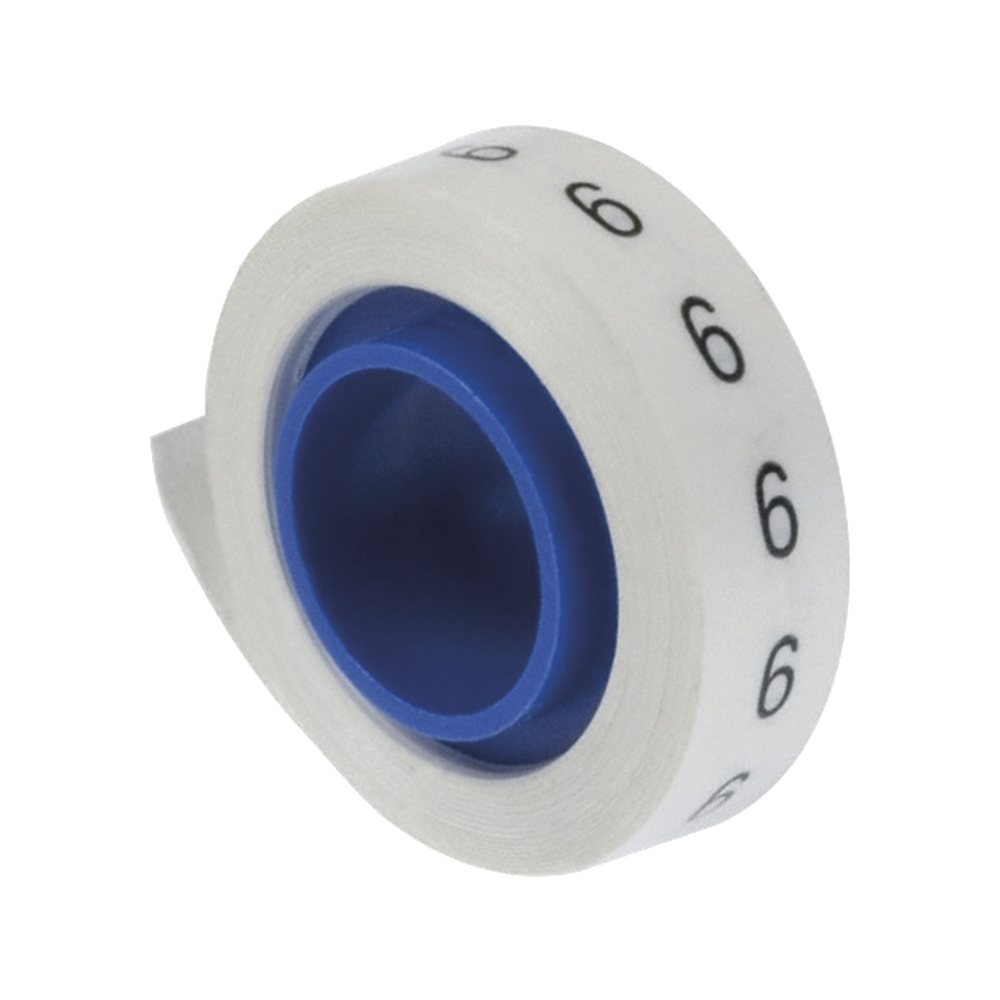 Rollo de Etiquetas Marcadoras, Pre-Impresos con el N?mero 6, de 2.4 Metros (7.87 Pies), Color Blanco