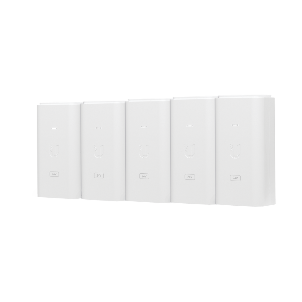 5 Unidades del Adaptador PoE Ubiquiti de 24 VDC, 0.5 A con puerto Gigabit, color blanco