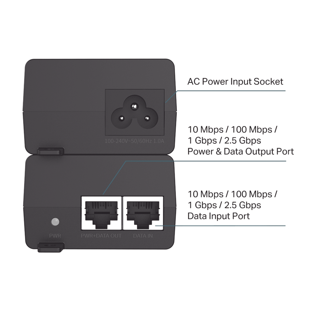Inyector PoE+ (30W) / Gigabit 802.3 af/at / 2 puertos 10/100/1000 Mbps / Plug and Play / Fuente alimientación Integrada - Image 3
