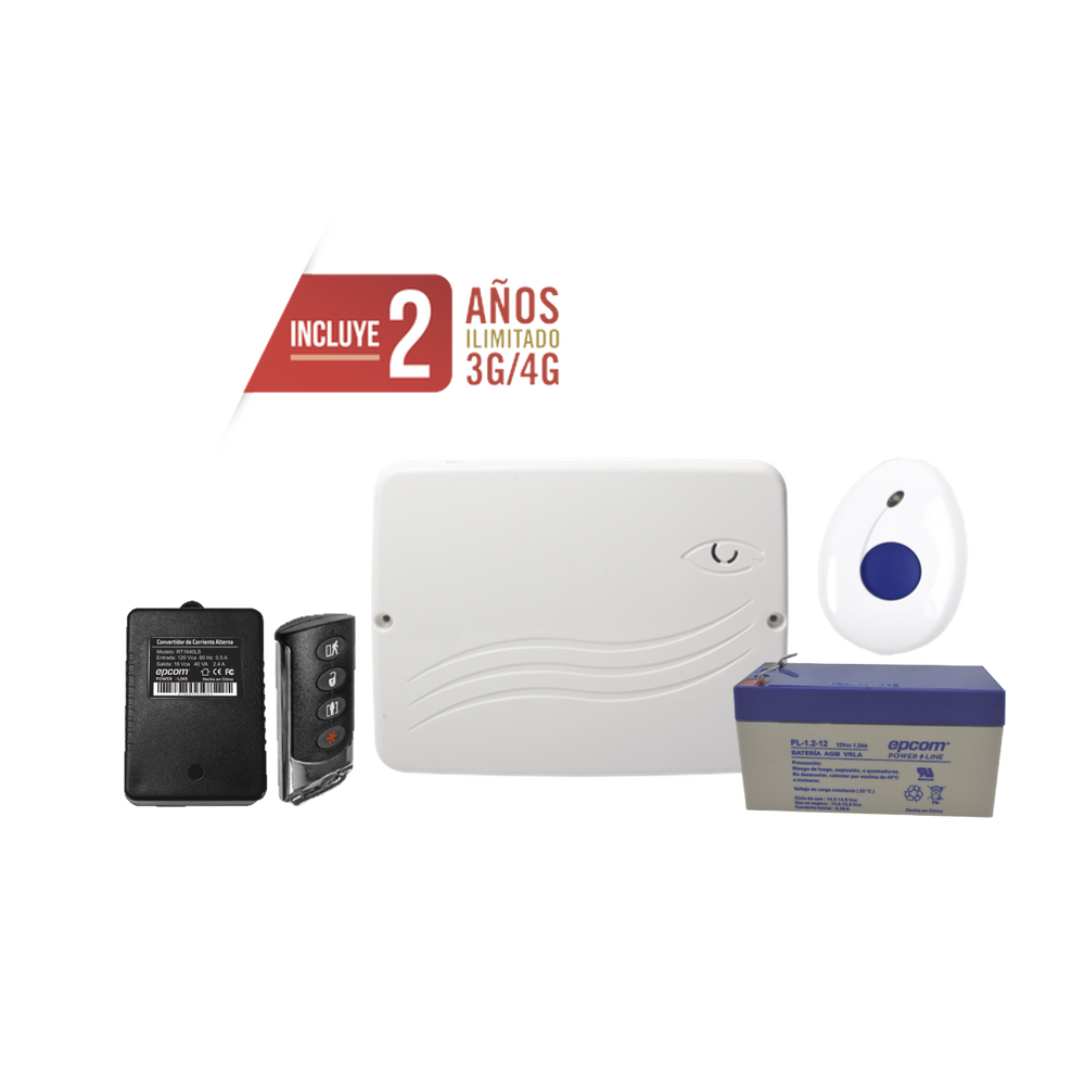 Kit de Panel de Alarma Híbrido 4G LTE con botón de Pánico y Detección de Caídas Inalámbrico, Incluye SIM con 2 años de Datos y APP Gratis