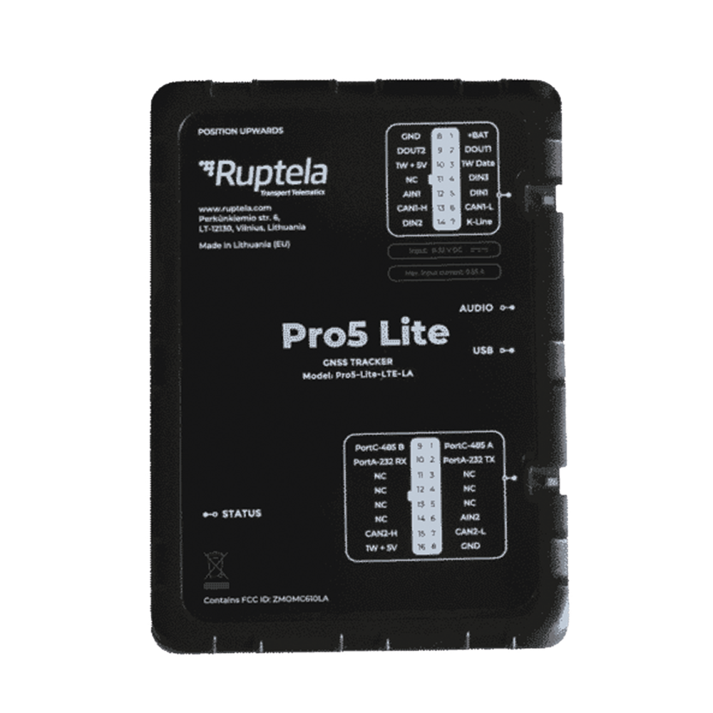 Tracker GPS Pro5 Lite / LTE CAT1 bis (4G), GSM (2G) / Lectura de Datos CAN / Monitoreo de Audio, Temperatura y Combustible / Pequeño con Nano SIM / Conectividad BLE / Protección Avanzada