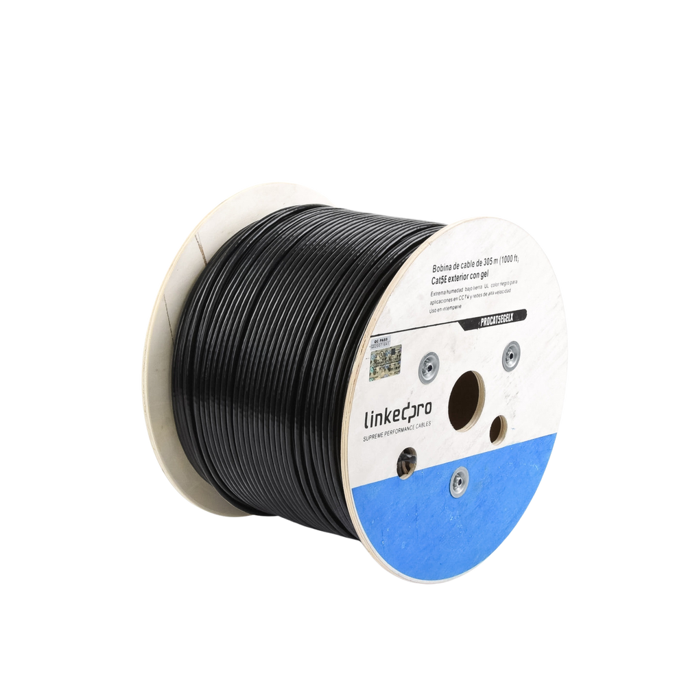 Bobina de Cable de 305 Metros (1000 Pies), Cat5E, con Gel, para Intemperie, Doble Forro Extrema Humedad, Bajo Tierra, UL, Color Negro para Aplicaciones en Video Vigilancia, y Redes de Alta Velocidad. - Image 4