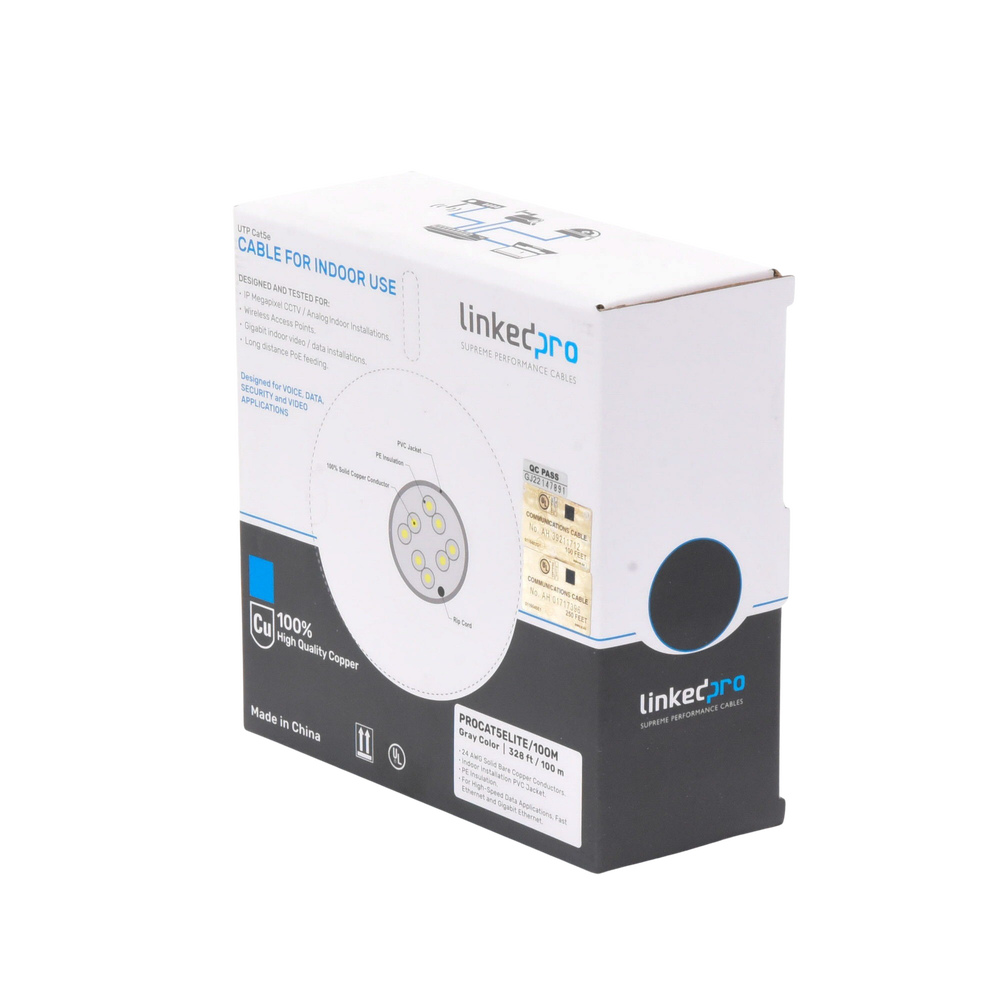 Bobina de Cable de 100 Metros (328.08 Pies), Cat5e, 24 AWG, Color Gris, UL, para Aplicaciones en Videovigilancia, Redes de Datos. Uso Interior - Image 2