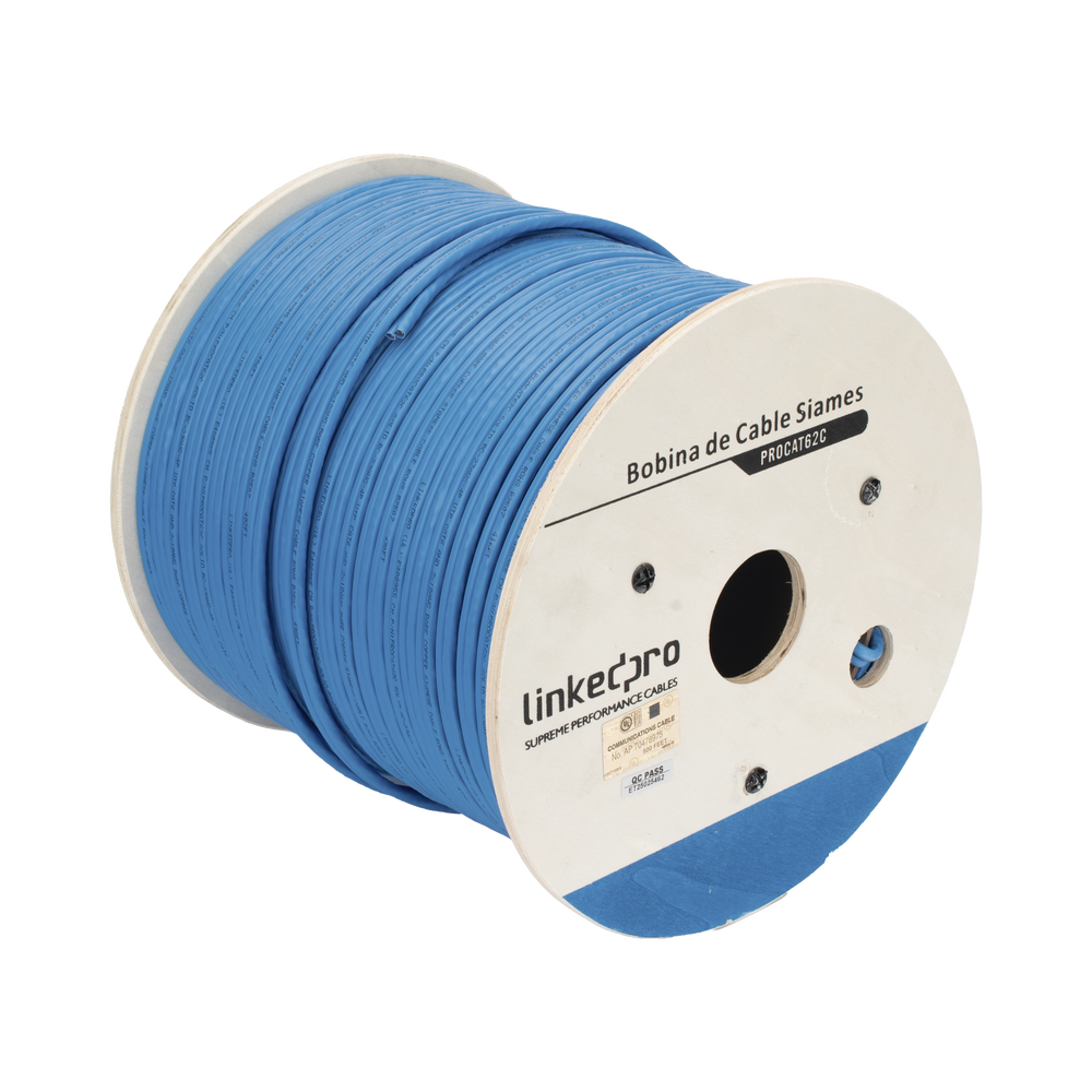 Bobina de Cable Siam?s Cat6 UTP 100% Cobre + 2 Cables Gruesos (18 AWG) para Alimentar C?maras M?s Lejos / 152 Metros (500 Pies) / Instalaci?n en Exterior / Uso Industrial para Climas Extremos