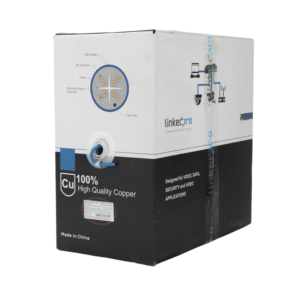 Bobina de Cable U/UTP Cat6A de 305 Metros (1000 Pies), Color Azul, CMR, Soporta 10G-BaseT para Transmisi?n de Frecuencias de hasta 500MHz, UL