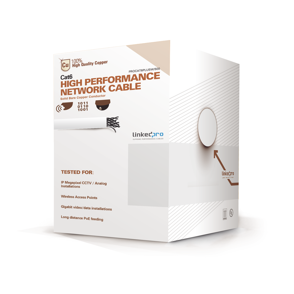 Bobina de Cable de 152 Metros (500 Pies) Cat6+ Calibre 23 Alto Desempe?o, Super Flexible, UL, Color Blanco, para Aplicaciones de Video Vigilancia y Redes de Datos