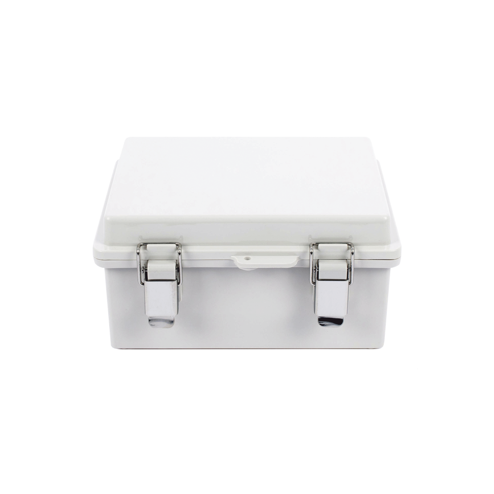 Gabinete de Plástico ABS, Uso en Intemperie IP66 (170 x 220 x 110 mm) Cierre por broche Inoxidable y Permite Cerrado con Candado y Llave (Perno 5mm) No Incluido