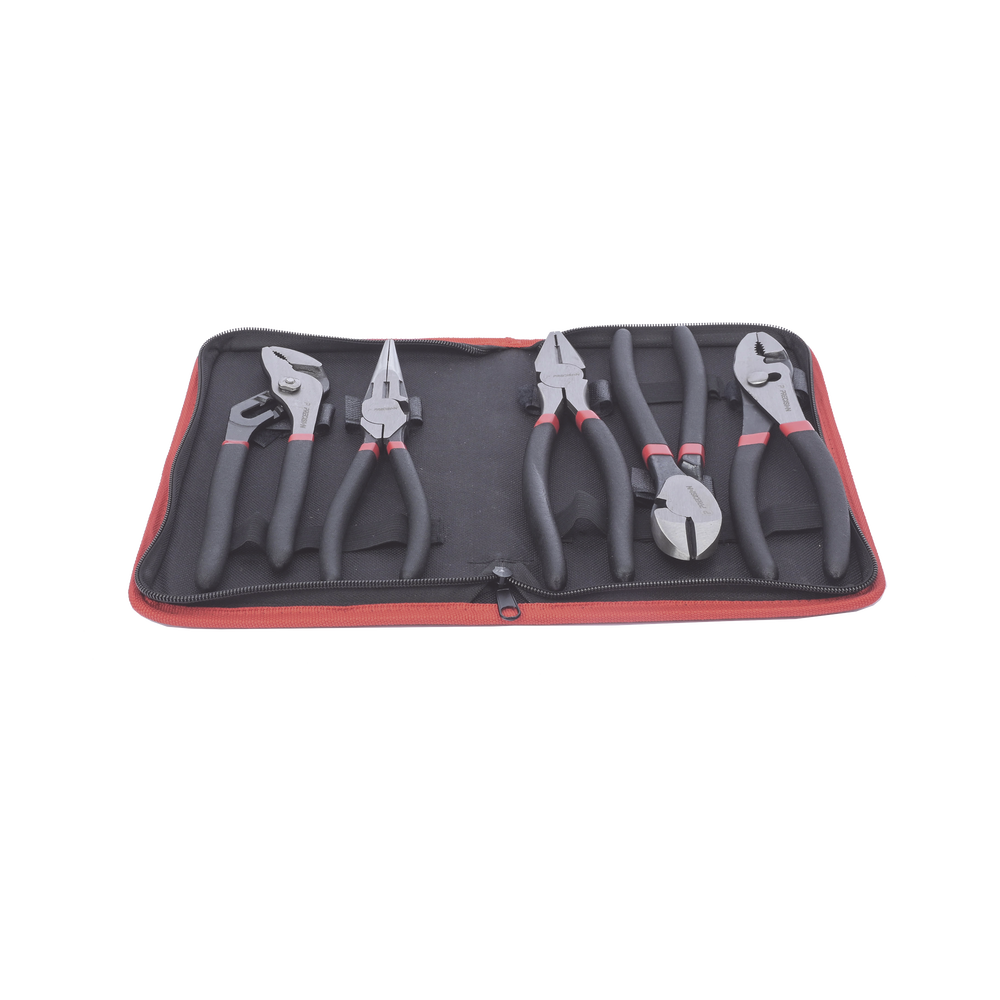 Juego de 5 Pinzas de 8" con Estuche. Incluye: P. Mecánica, P. para Tubo, P. Eléctrica, P. Corte, Nariz Larga. - Image 2