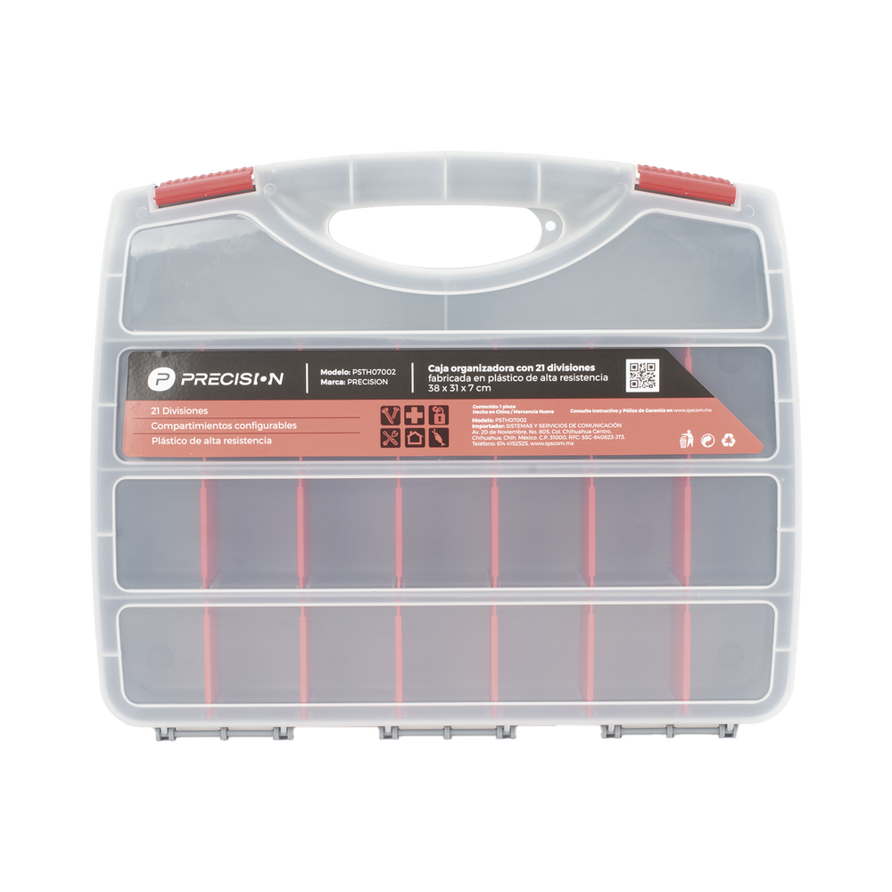 Caja Organizadora con 21 Divisiones Fabricada en Plástico de Alta Resistencia de 38x31x7 cm.