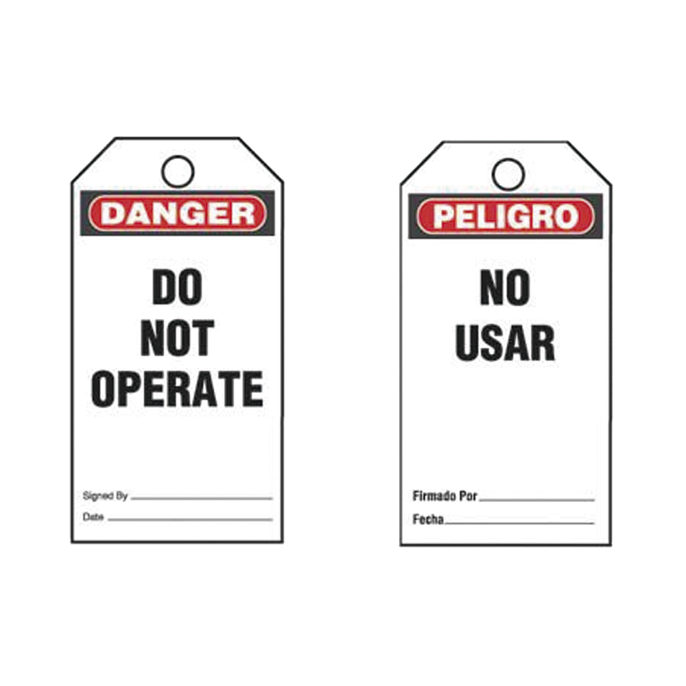 Paquete de 25 Etiquetas de Seguridad, Con Texto "Peligro, No Usar", de 76 x 146 mm, Color Negro Sobre Blanco