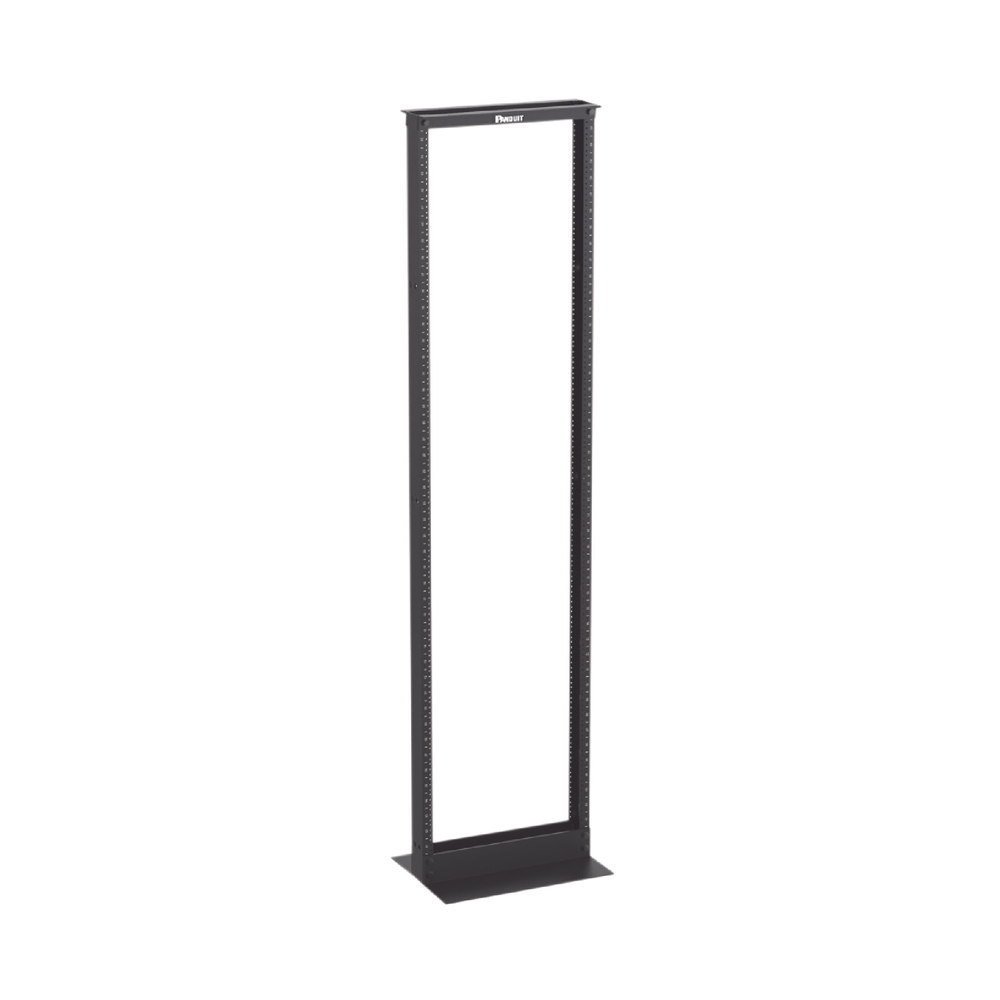 Rack de Dos Postes Estándar de 19 in, Rieles Numerados y Roscados #12-24, Fabricado en Aluminio, 45 Unidades de Rack, Color Negro