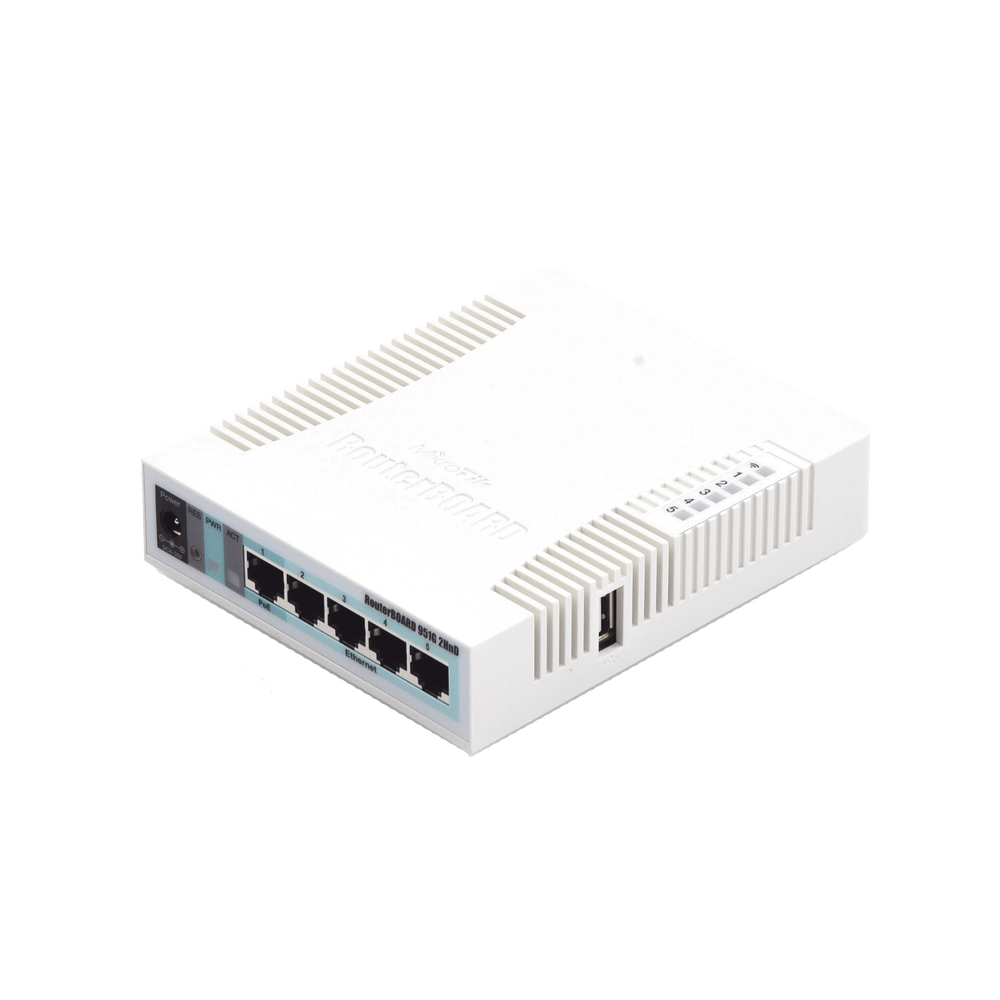 RouterBoard, 5 Puertos Gigabit Ethernet, 1 Puerto USB, WiFi 2.4 GHz 802.11b/g/n, Antena de 2.5 dbi hasta 1W de potencia