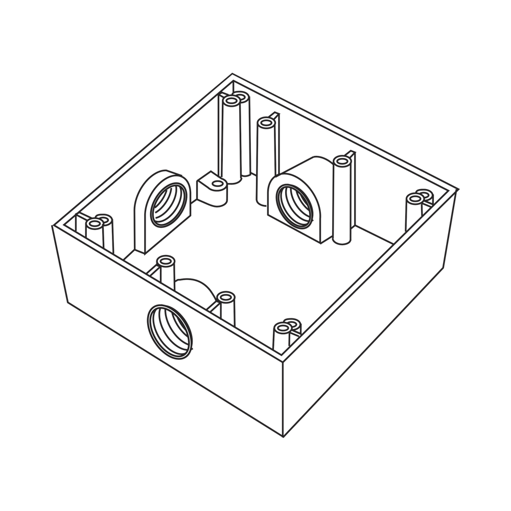 Caja Cuadrada de 3/4" (19.05 mm) a Prueba de Intemperie/ Cuenta con 3 bocas.