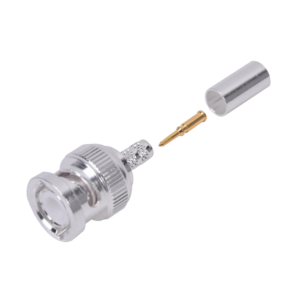 Conector BNC Macho de Anillo Plegable para Cable LP-142, LP-195, LMR-195, RG-58/U, RG-142/U, Plata/Oro/Teflón.