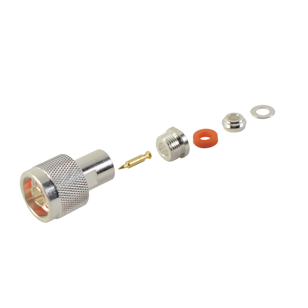 Conector N Macho de Rosca para RG-58/U, RG-142/U, Plata/ Oro/ Teflón.