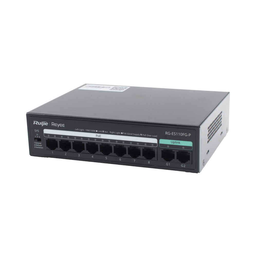 Switch PoE+ no Administrable, hasta 110 Watts, 8 puertos PoE+ 10/100 y 2 Uplinks Gigabit 1G - Image 2