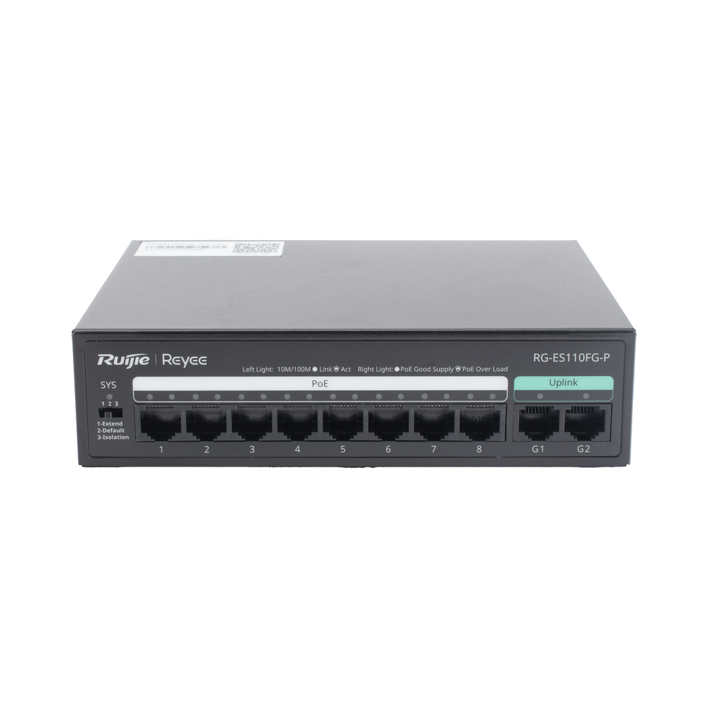 Switch PoE+ no Administrable, hasta 110 Watts, 8 puertos PoE+ 10/100 y 2 Uplinks Gigabit 1G
