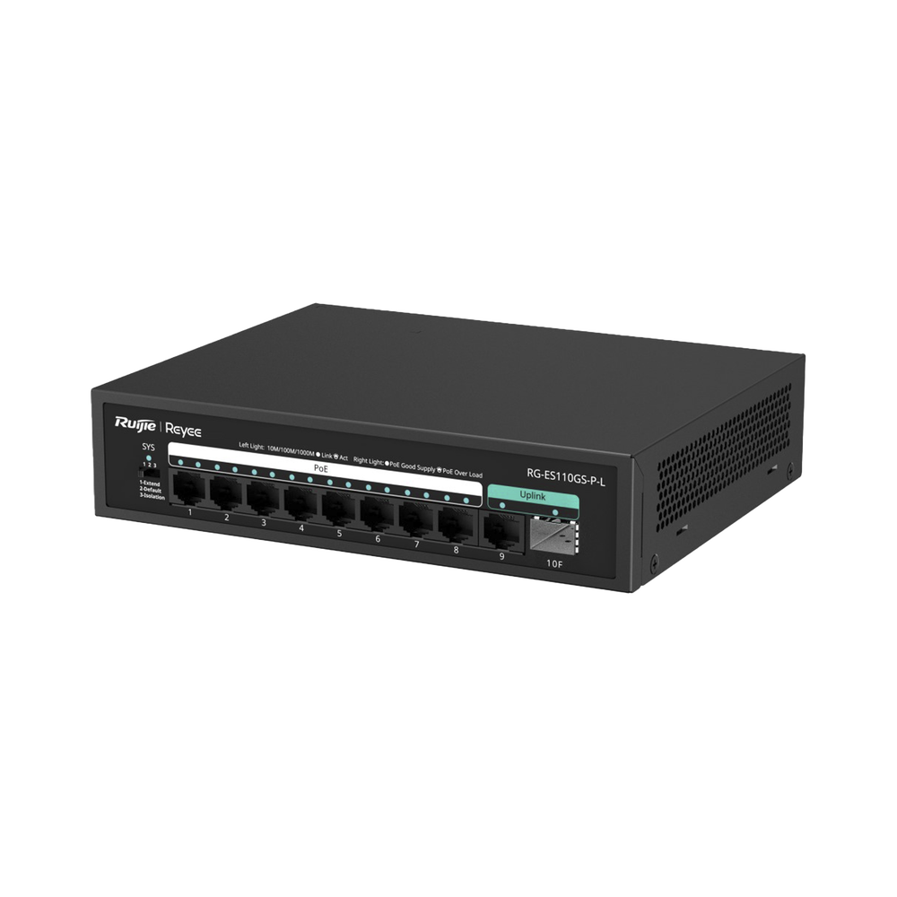 Switch PoE+ no Administrable, hasta 120 Watts, no administrable, 8 puertos PoE+, 2 Uplink Gigabit Ge / SFP