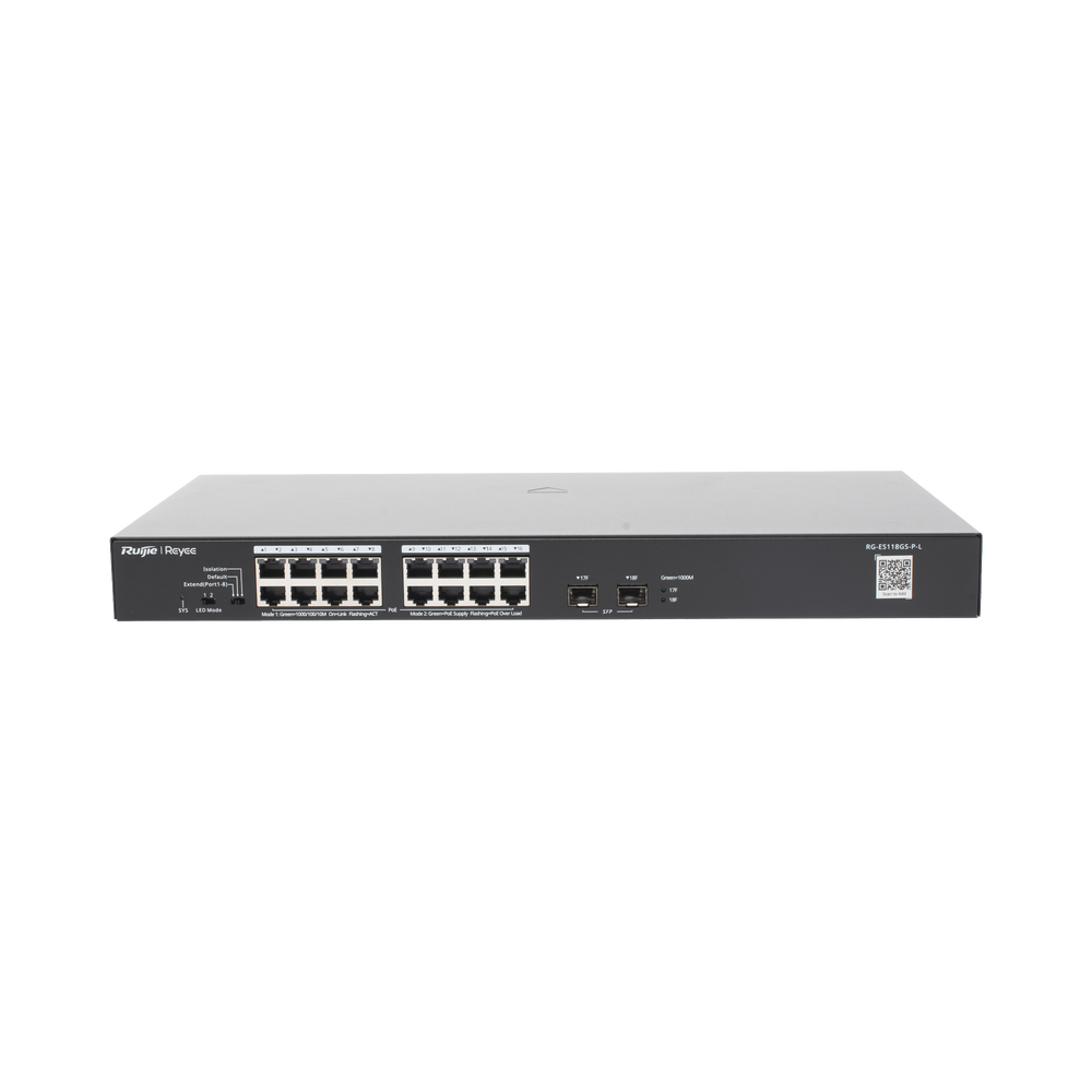 Switch PoE+ No Administrable, Hasta 247 Watts, con 18 Puertos Gigabit PoE+ y 2 Uplinks SFP 1G, Visible en la Topología