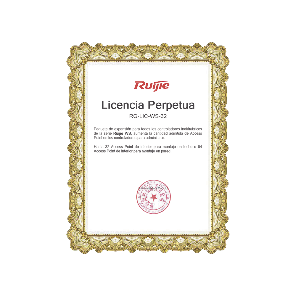 Paquete de expansión para controladores inalámbricos serie Ruijie WS hasta 32 APs interior en techo o 64 APs interior montaje en pared.
